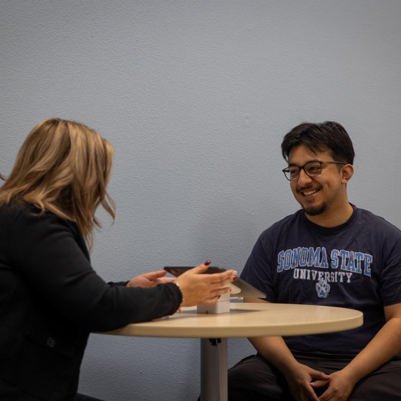 Staff member and student meeting 