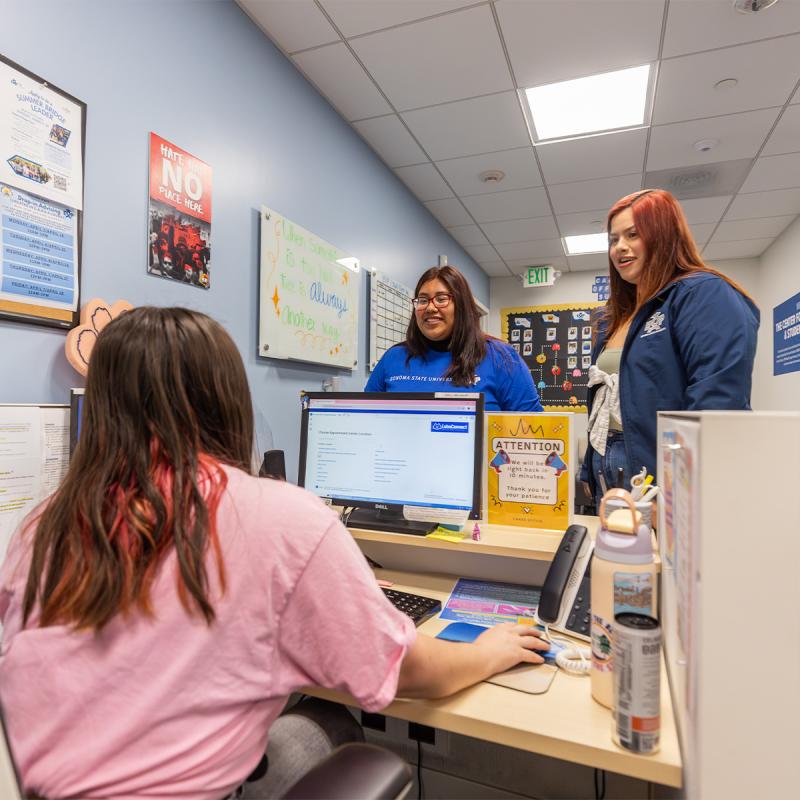 Students checking in at EOP