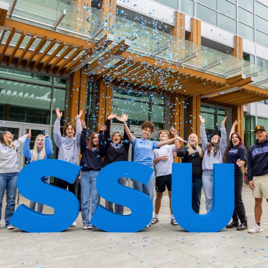 students celebrating their admission to SSU