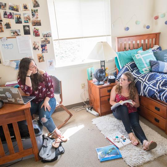 2 students studying at their dorm room
