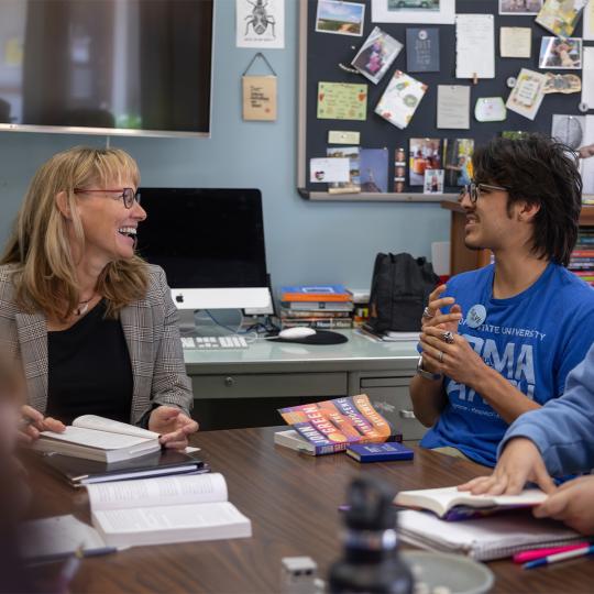professor and student in class