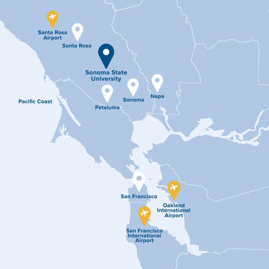 Sonoma County map of town locations for reference